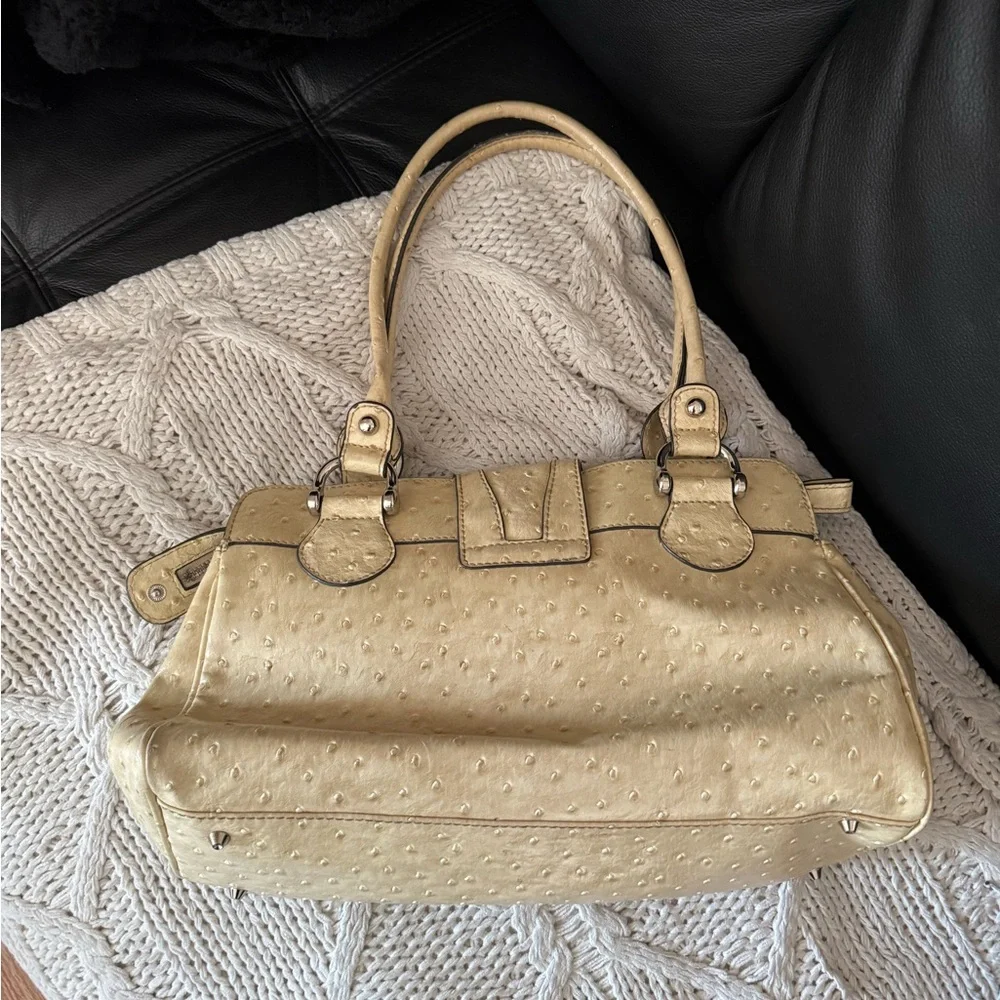 Guess Cream Ostrich-Texture Shoulder Bag with Silver Hardware - Picture 3 of 10